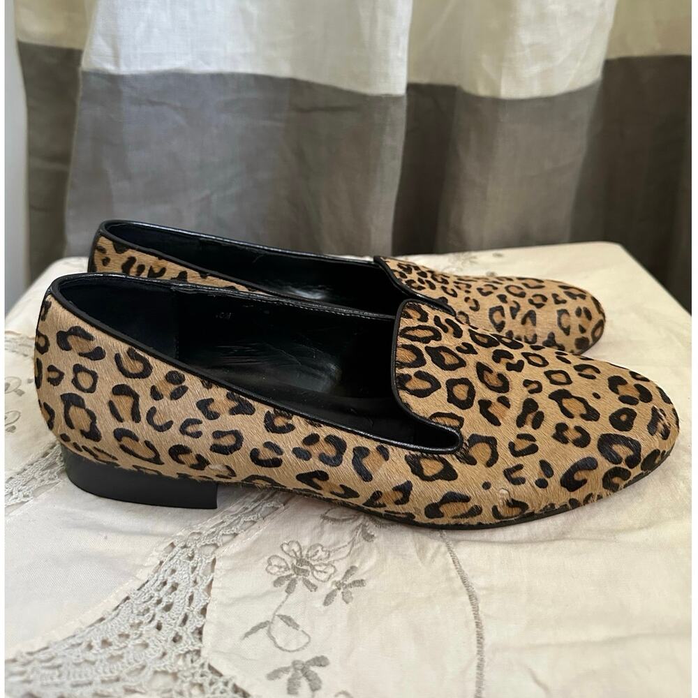Woman leopard loafers calf skin leather flats shoes animal print sz 10 VANELI